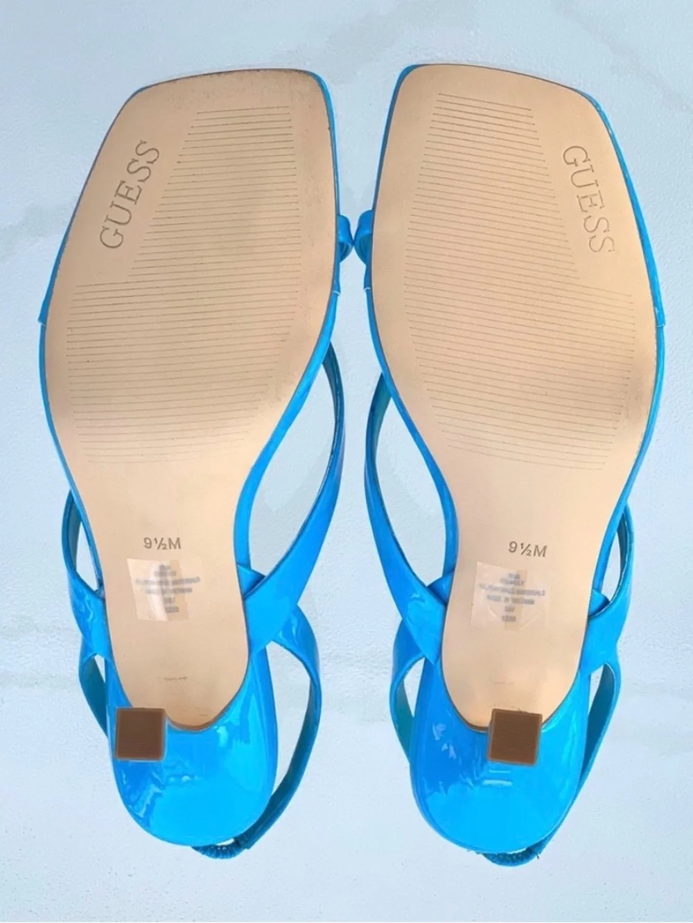 GUESS Saily High Gloss Bright Blue Crisscross Strappy High Heel Sandals 9.5 M